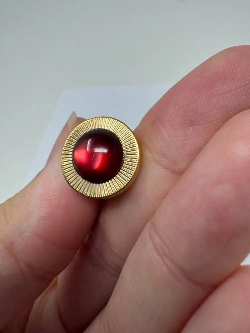 Vintage SWANK Ruby Red Cabochon Gold Tone Round Cufflinks